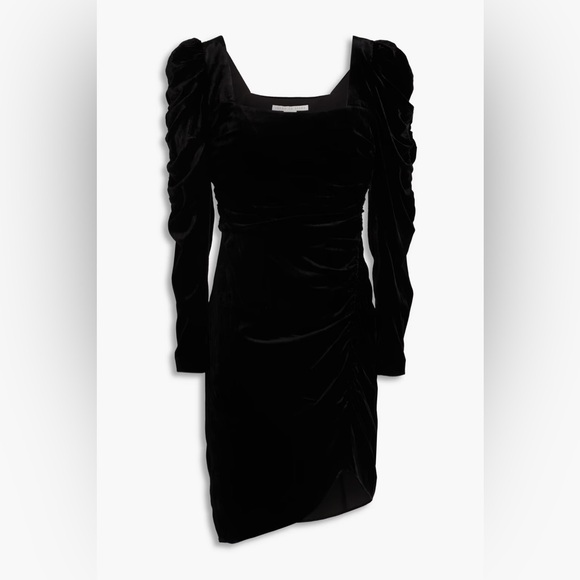 NWT Veronica Beard Toki Ruched Crushed Velvet Mini Black Dress Holiday Witchy - Picture 7 of 16